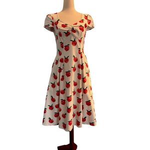 Darling! Miss LuLo Fit & Flare Summer Dress White Stretch Cotton w/ PEACHES M